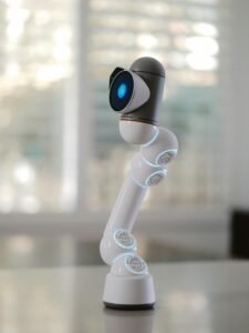 Close-up of a high-tech robotic arm featuring illuminated joints, ideal for tech and innovation themes.